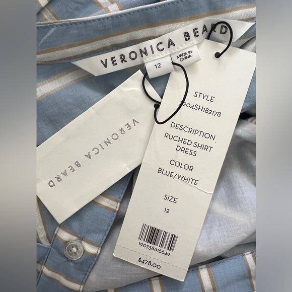 Veronica Beard Blue Stripe Ruched Shirt Dress Size 12 - Picture 7 of 7